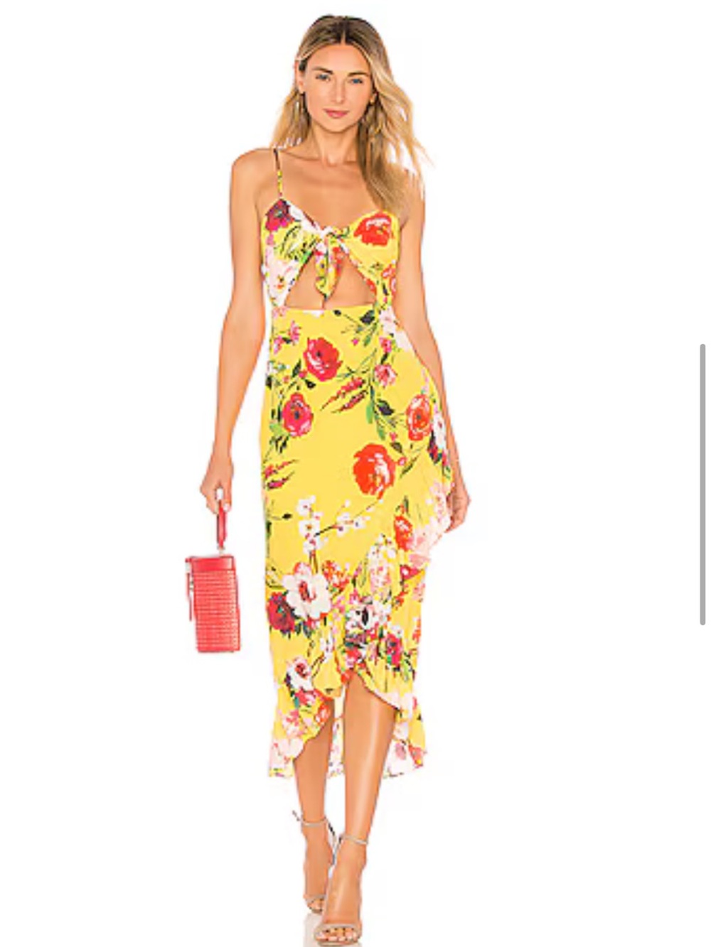 Privacy Please Clinton Midi Yellow Floral Tie-Front Midi Dress
